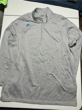 adidas Light Gray Quarter-Zip Pullover with Blue Logo